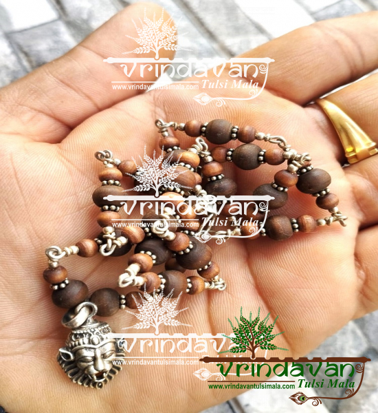 Silver Narasimha Locket with Original Tulsi and silver Beads Kanthi Necklace1
